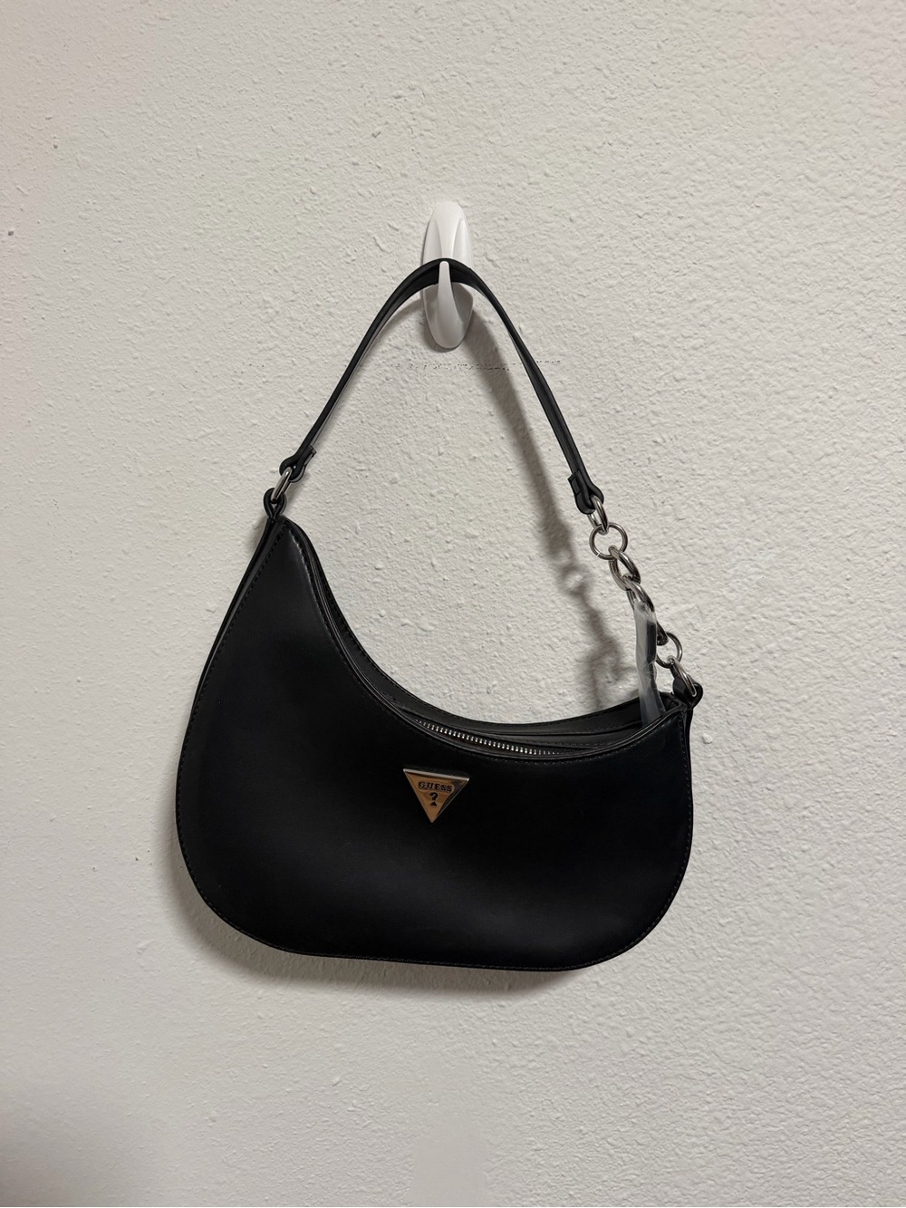 Guess Black Crescent Shoulder Bag with Gold Logo